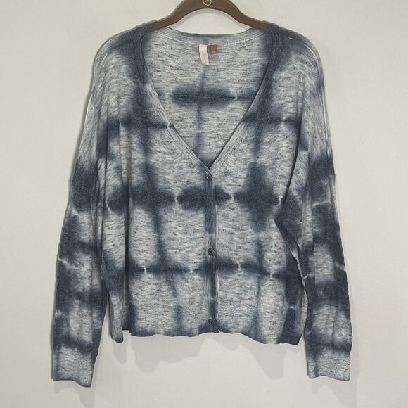 Pilcro Cardigan Sweater Large Petite Indigo Blue Anthropologie Oversized Linen - Picture 1 of 7